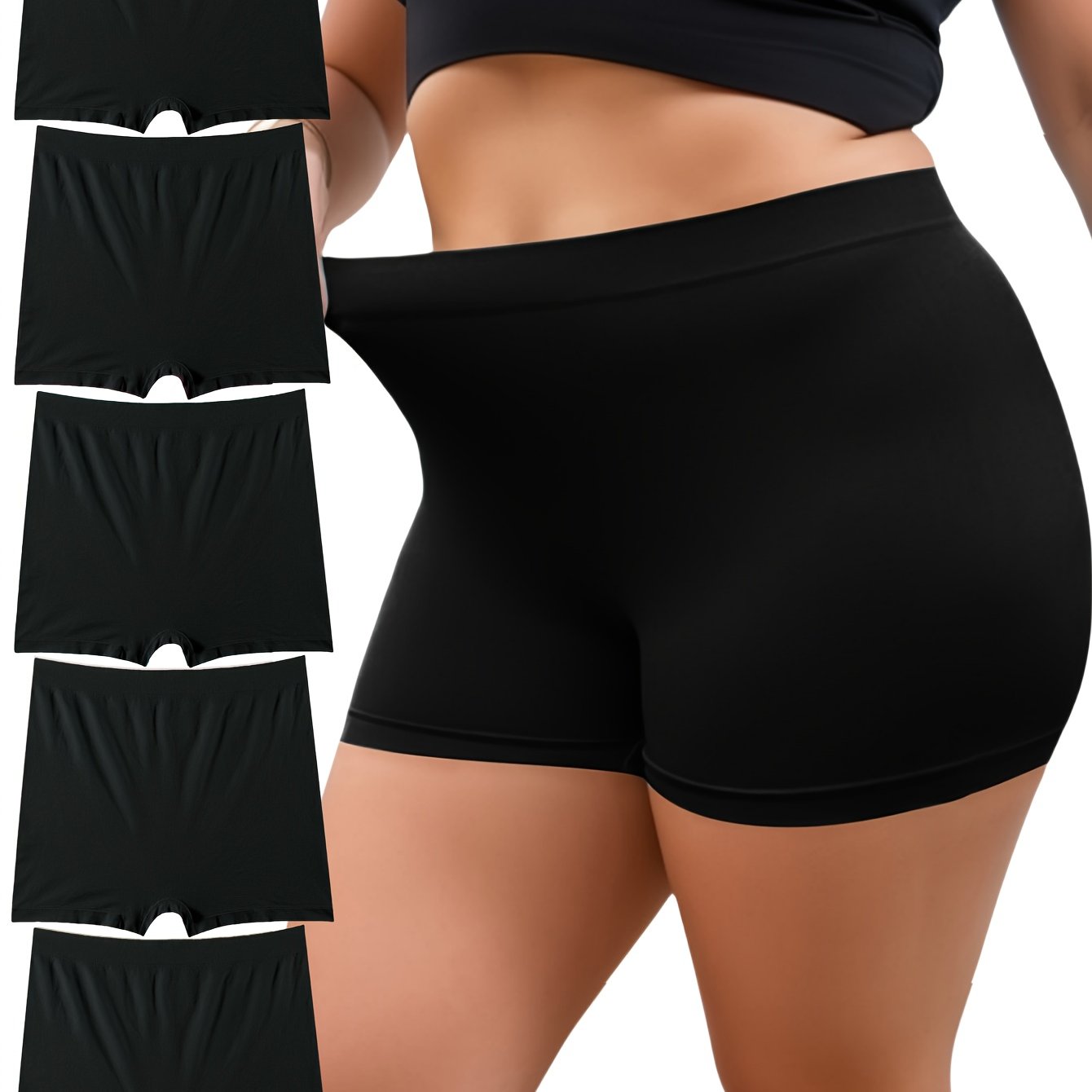 5pcs Women's Plus Simple Panties High Waisted Comfort Boyshorts