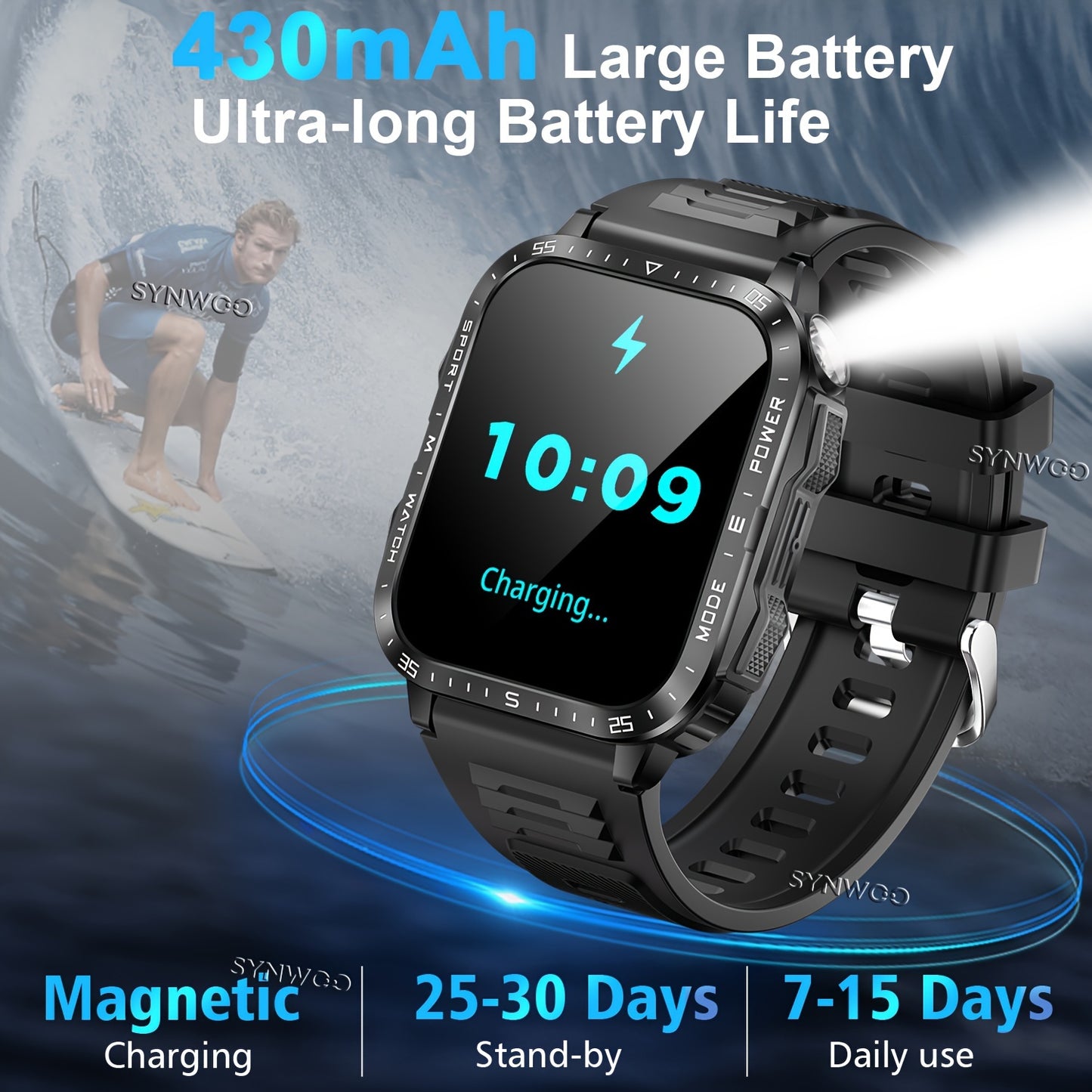 Synwoo Fashion Smartwatch with LED Flashlight and Call Function