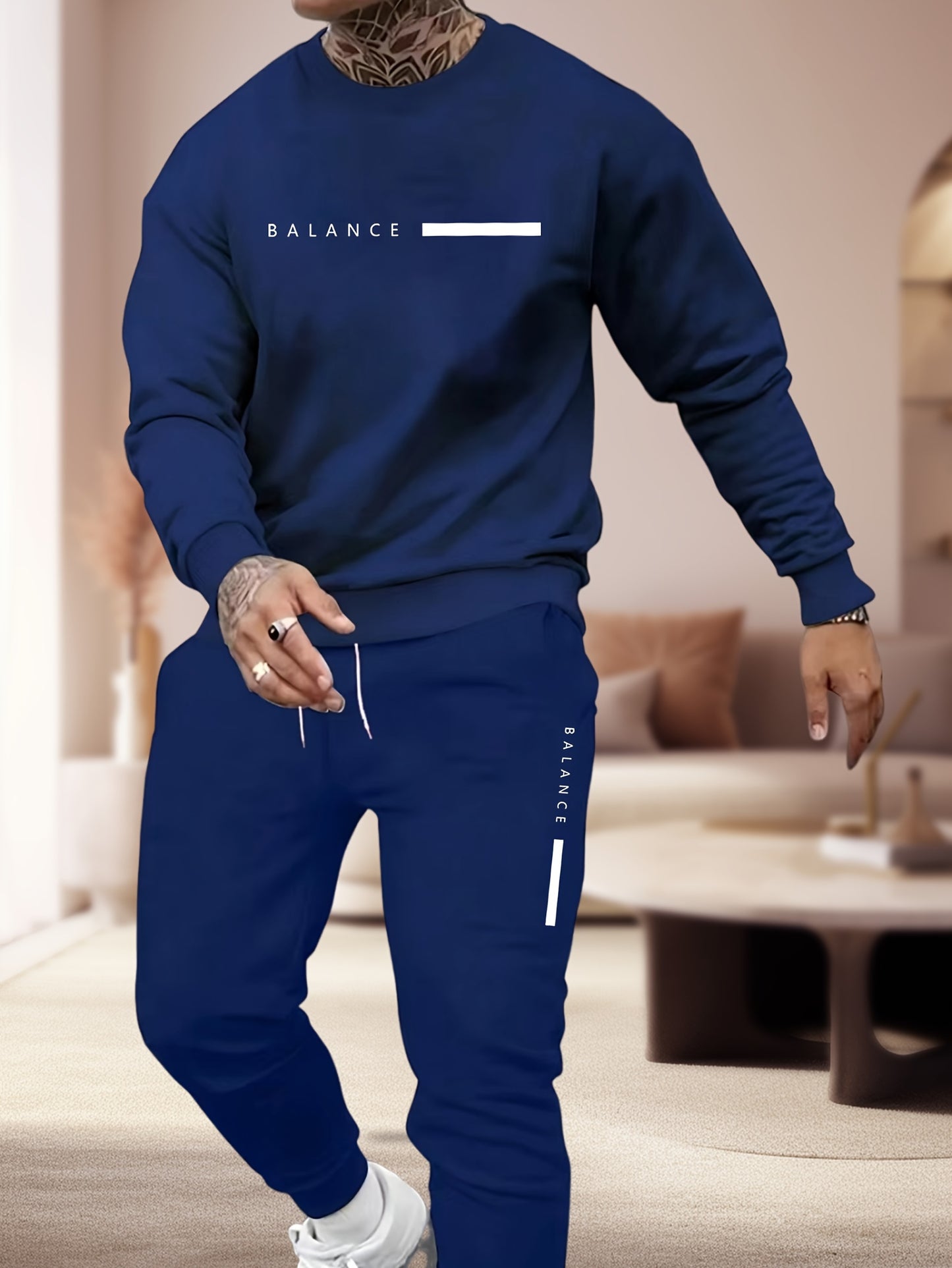 Comfy Polyester Sweatshirt Set 2pcs Men's Casual Set