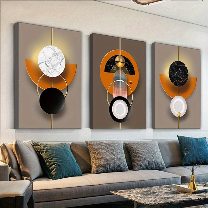 3 Piece Suit Frame Abstract Geometric Canvas Art Elegant Nordic Luxury Wall Decoration Bright Colors Suitable for Living Room Bedroom or Corridor Ideal Gift