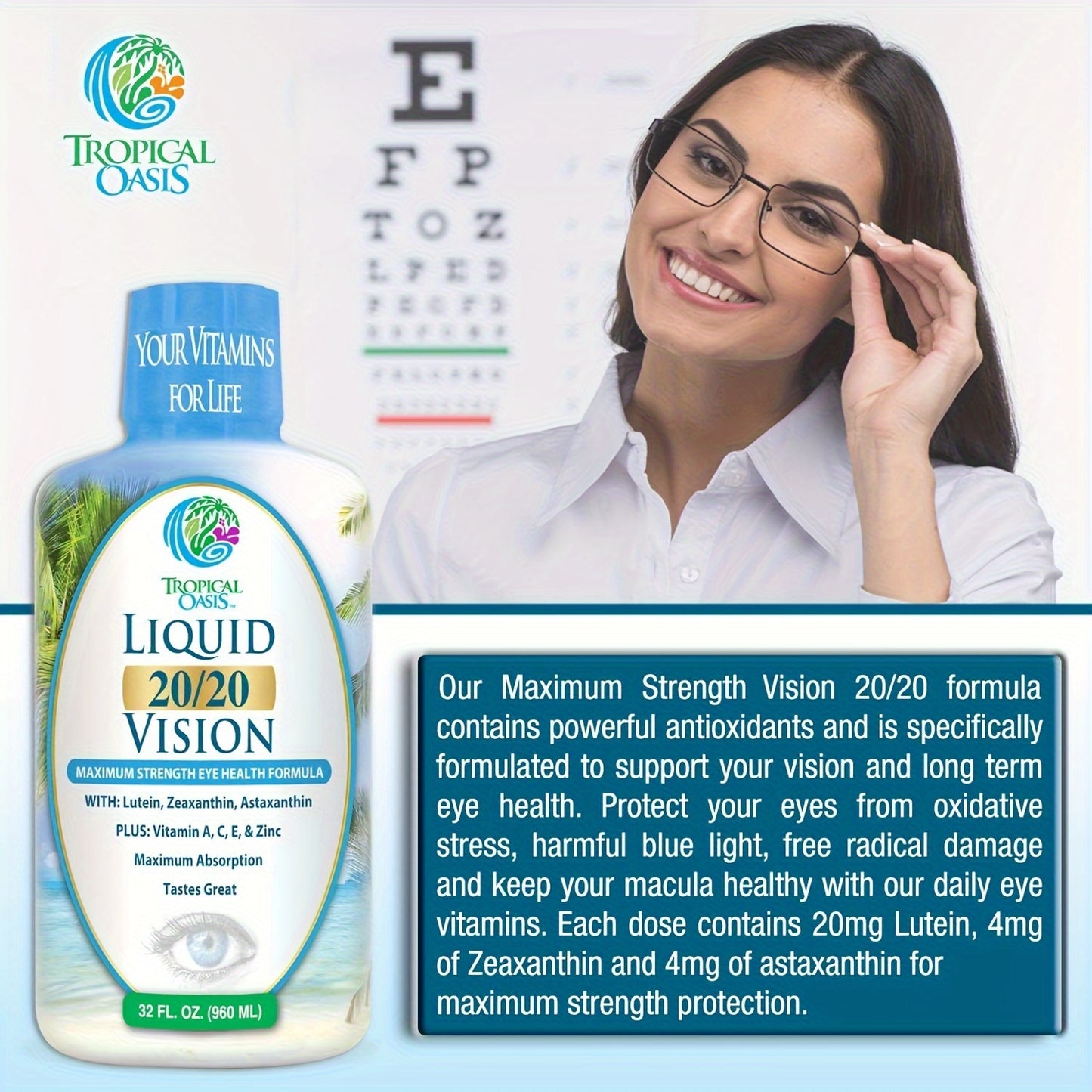 Maximum Absorption Eye Vitamin Formula Liquid 20/20 Vision No Pills