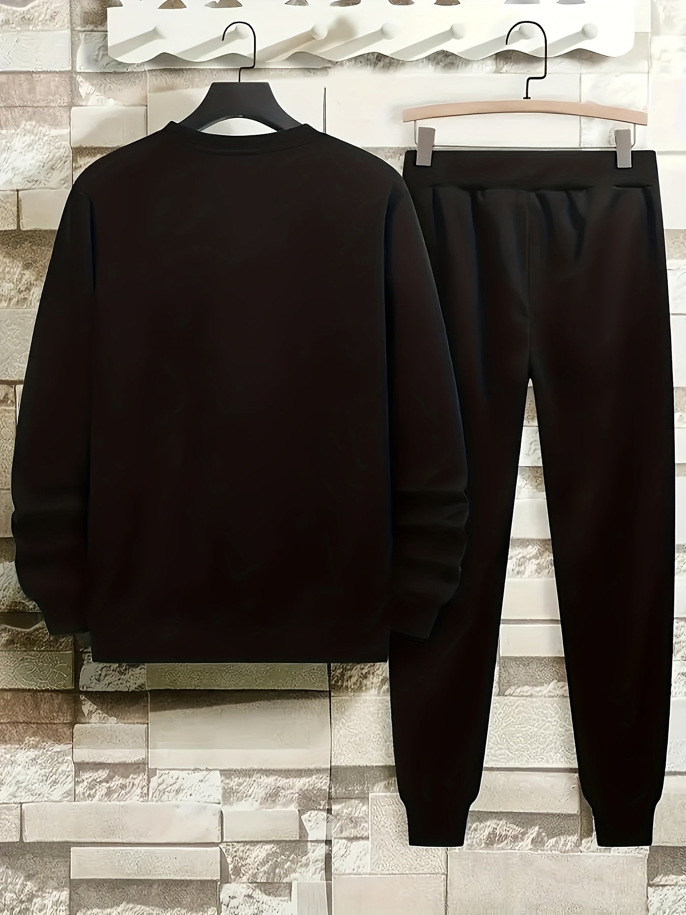 Comfy Polyester Sweatshirt Set 2pcs Men's Casual Set