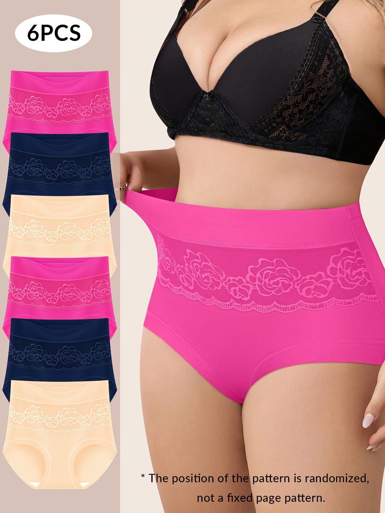 Soft Plus Size Women's Elegant Panties, with Solid Contrast Lace