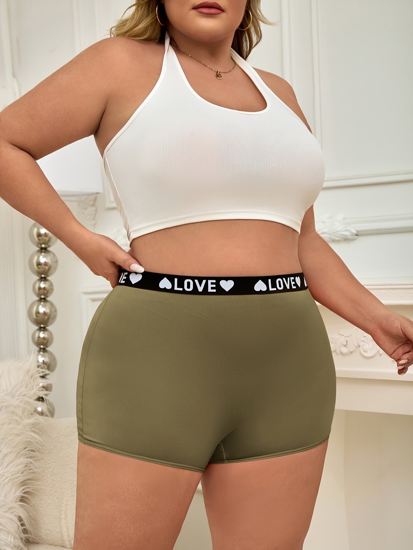 Plus Size Women's Shortie Panties, Mid-Rise Comfortable Underwear, Simple Style