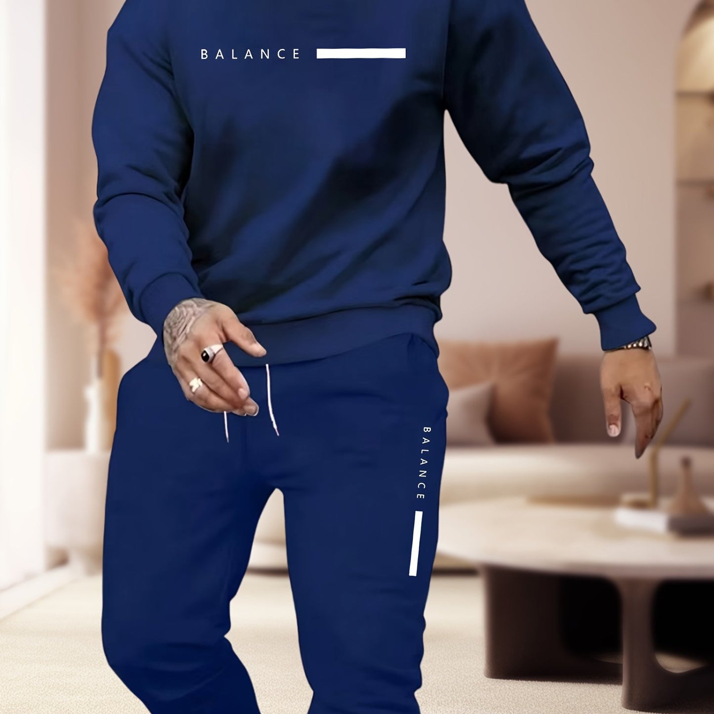 Comfy Polyester Sweatshirt Set 2pcs Men's Casual Set