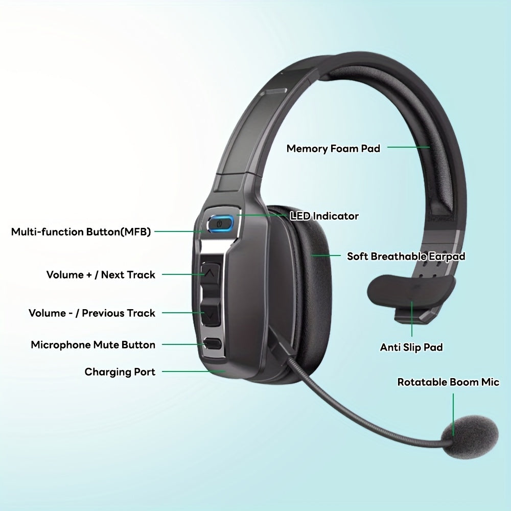 New Wireless Headset with Microphone AI Noise Canceling Trucker Headset 164ft Range 65 Hours Battery Life Work from Home Truck Driver Computer