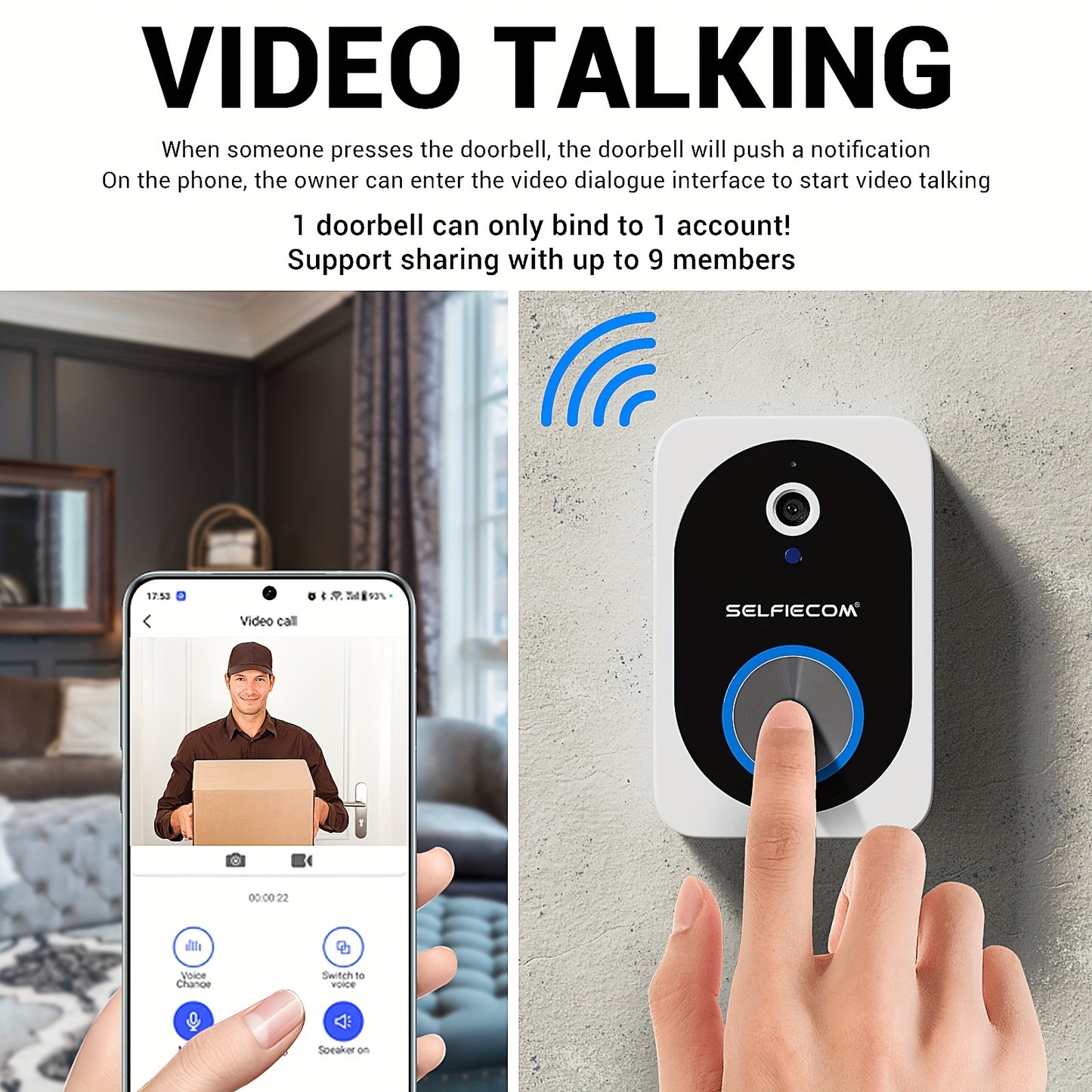 Smart Visual Dingdong Doorbell With 2.4GHz WiFi And HD Night Vision