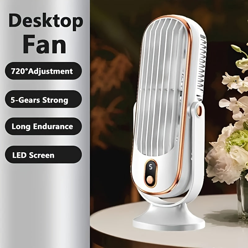 5-Speed Adjustable TENGQU Portable USB Desktop Fan Dual Blade 360 Degree Rotation for Home Office Travel Camping