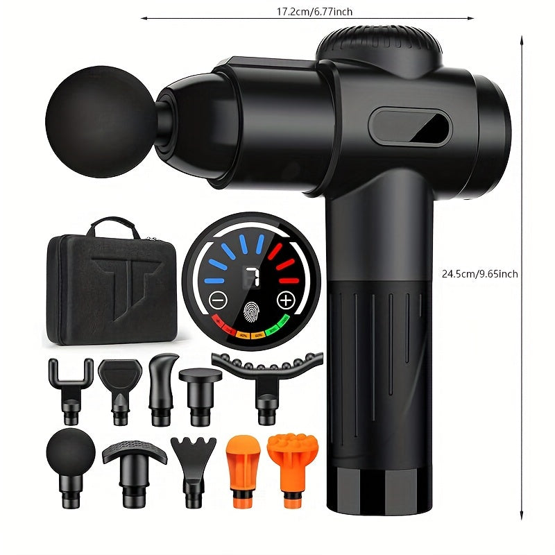 10-Speed Deep-Tissue Massage Gun with 10 Change Heads LED Screen