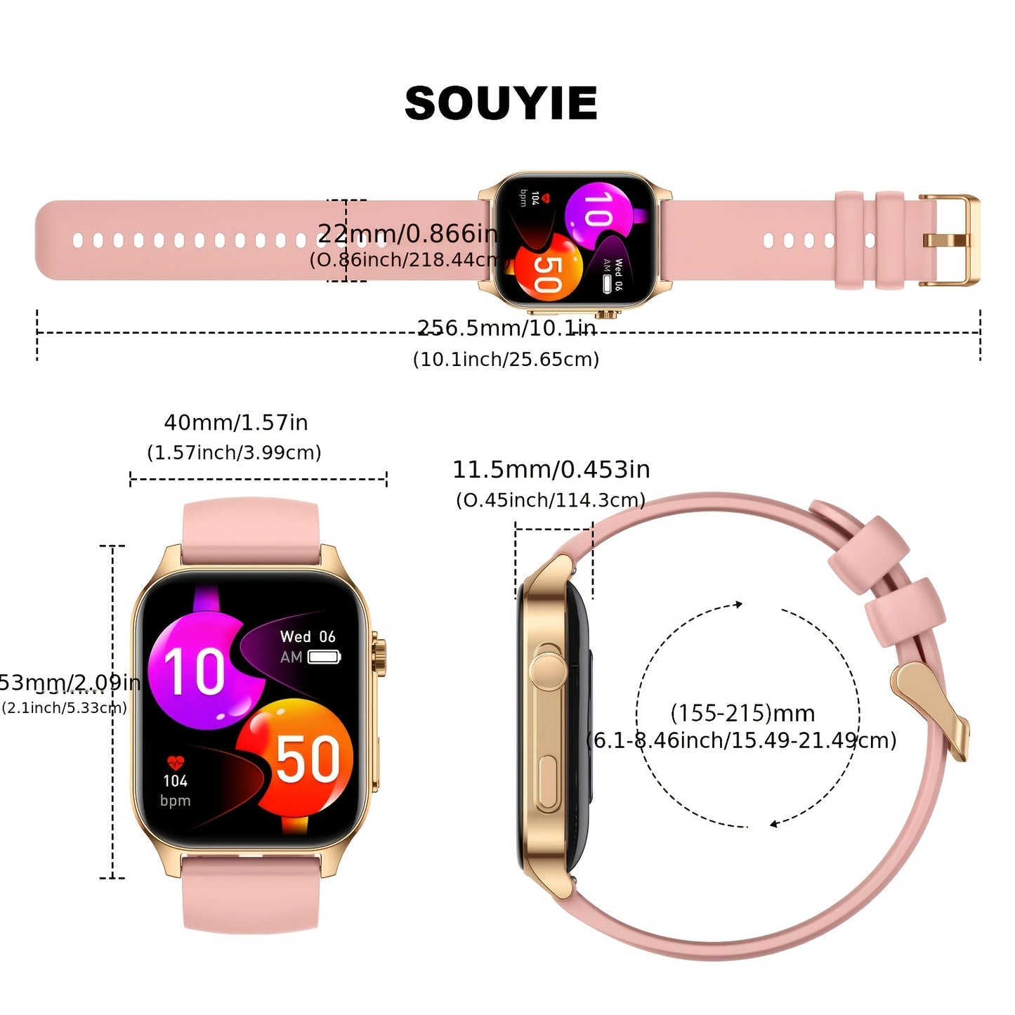 SOUYIE Smart Watch 1.9 Inch HD TFT Screen Fitness Tracker