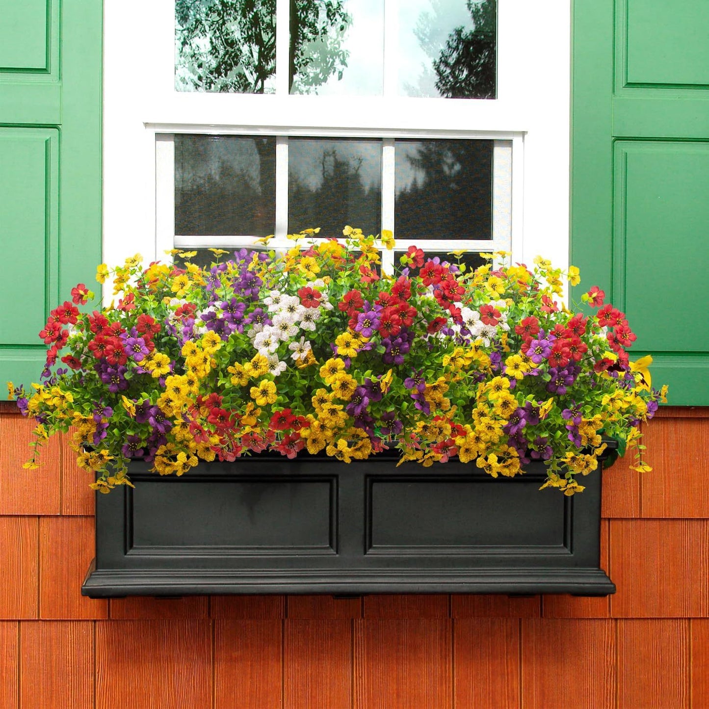 Artificial Fake Flowers for Outdoor Spring Decoration 16 Bundles Faux Silky Colorful Daisy UV Resistant Realistic for Porch Patio Home Yard Garden Planters Pots Window Box Mix