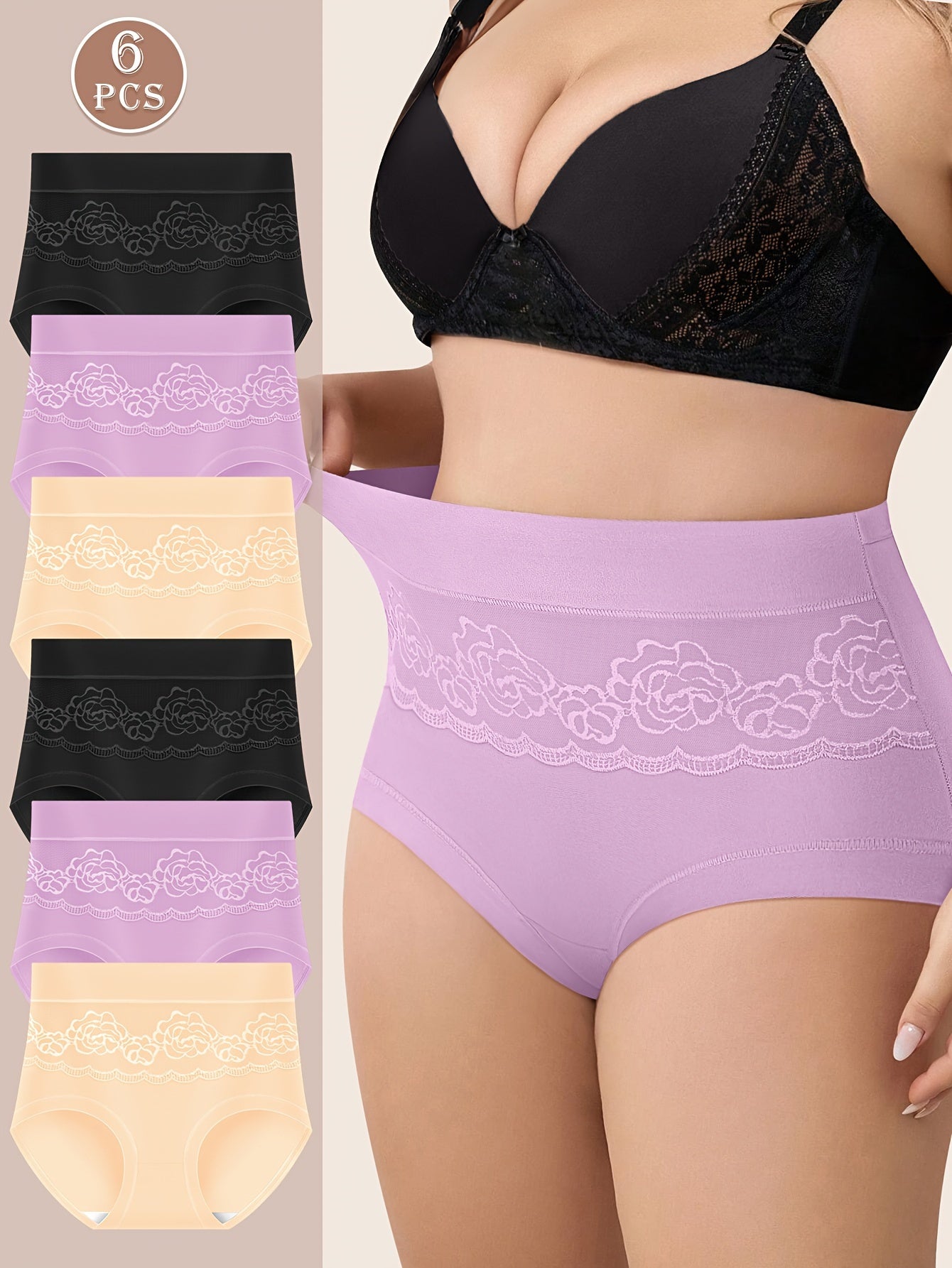 Soft Plus Size Women's Elegant Panties, with Solid Contrast Lace