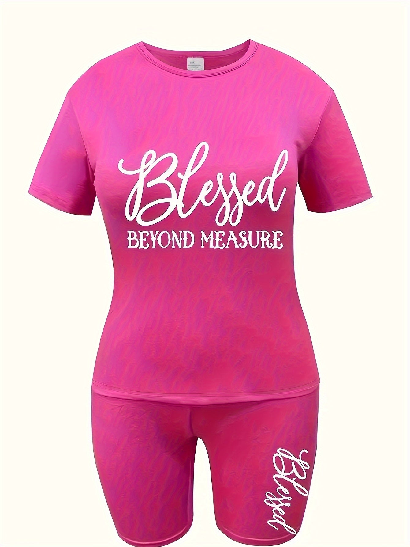 Plus Size Bold Letter Print Two-Piece Outfit For Curvy Women