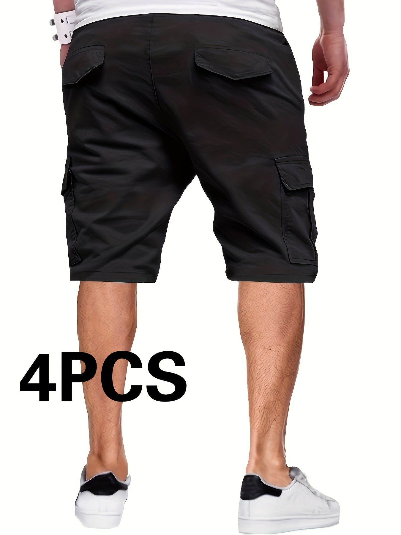 4 Pack Men's Casual Cargo Shorts Solid Color 100 Percent Polyester Non Stretch Woven Fabric Loose Fit Summer Fashion