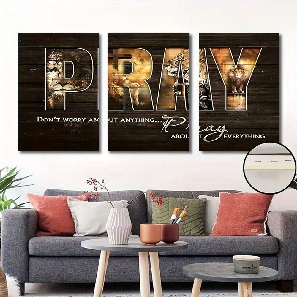 3pcs Set Renaissance Style Lion Canvas Wall Art Modern Fashion Frame Poster Print Wooden Frame Indoor Outdoor Decoration Suitable for Living Room Bedroom Bathroom Autumn Winter Theme