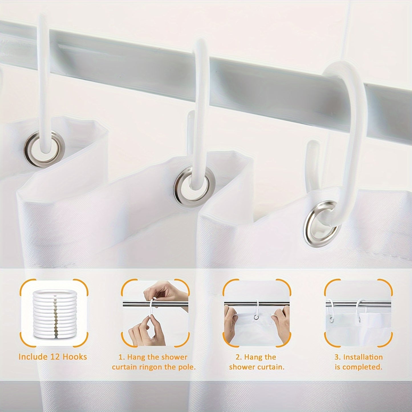 4 Pieces Luxury Shower Curtain Set with 12 Hooks Anti Slip Bath Mat U Shape Contour Rug and Toilet Lid Cover Elegant Bathroom Decor Essentials