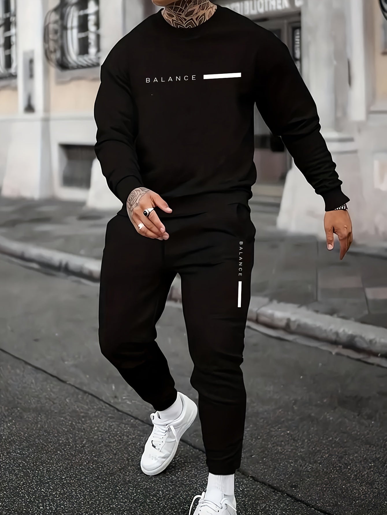Comfy Polyester Sweatshirt Set 2pcs Men's Casual Set