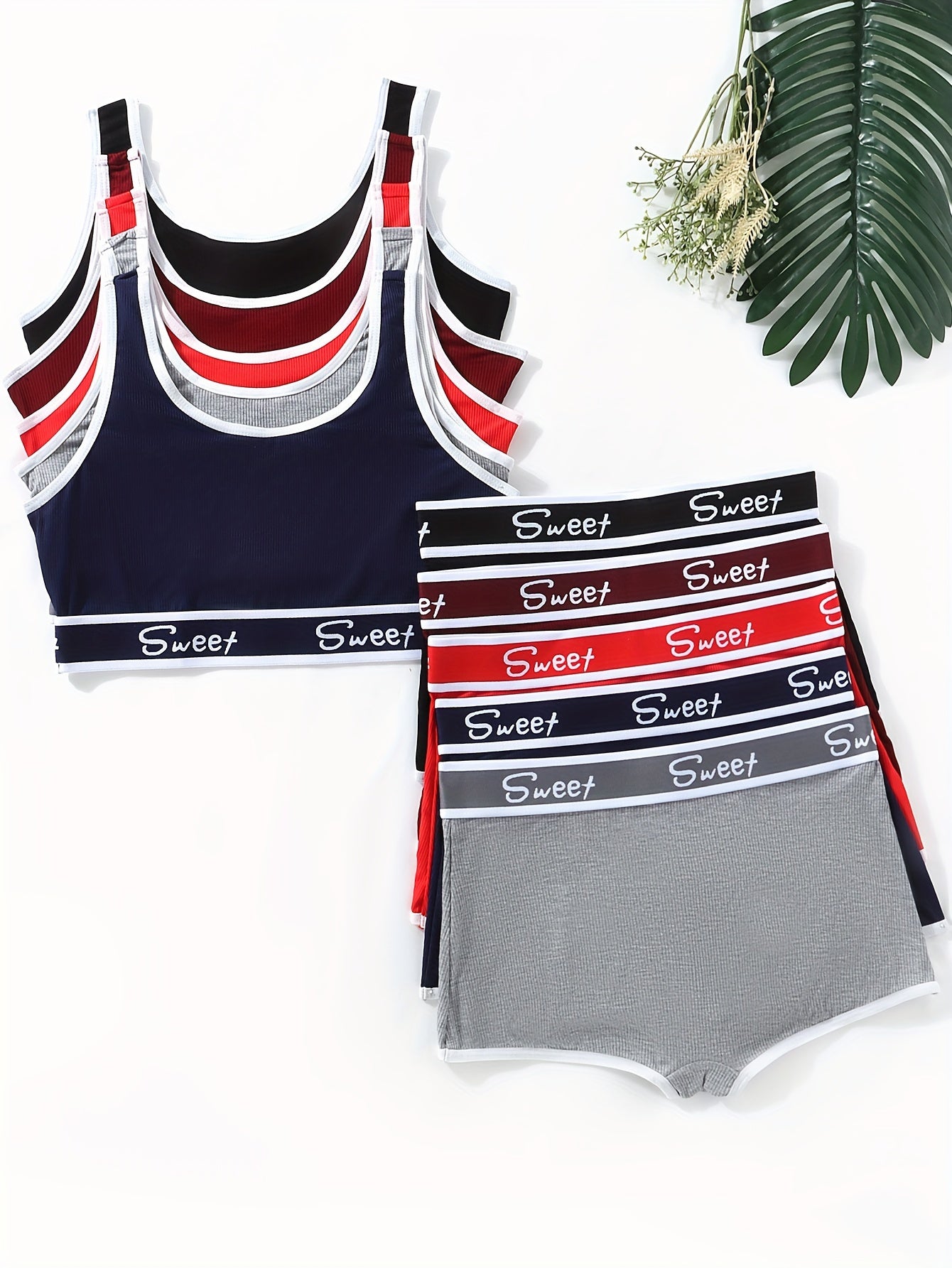 Breathable Push-Up Bras Set 5pcs with Panties for Women