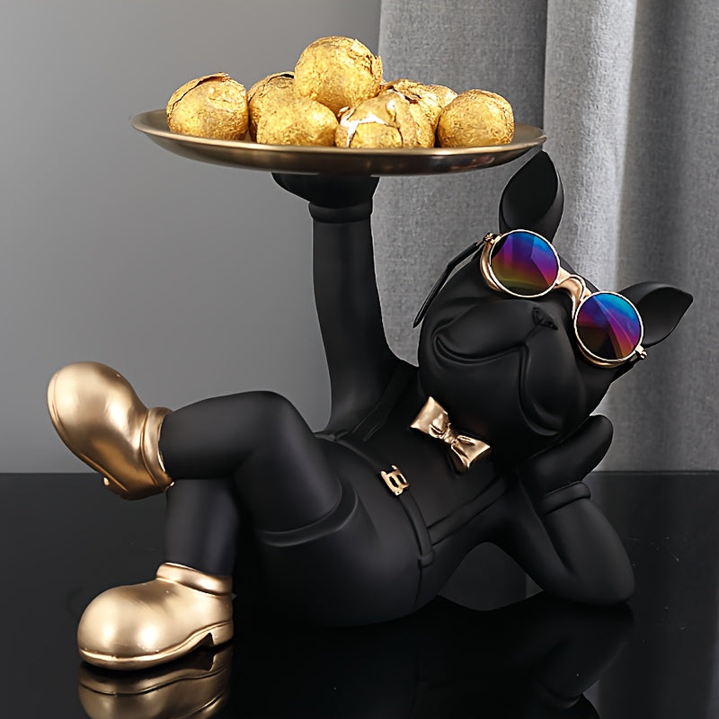 1pc French Bulldog Resin Sculpture Tray For Home Decor Gift