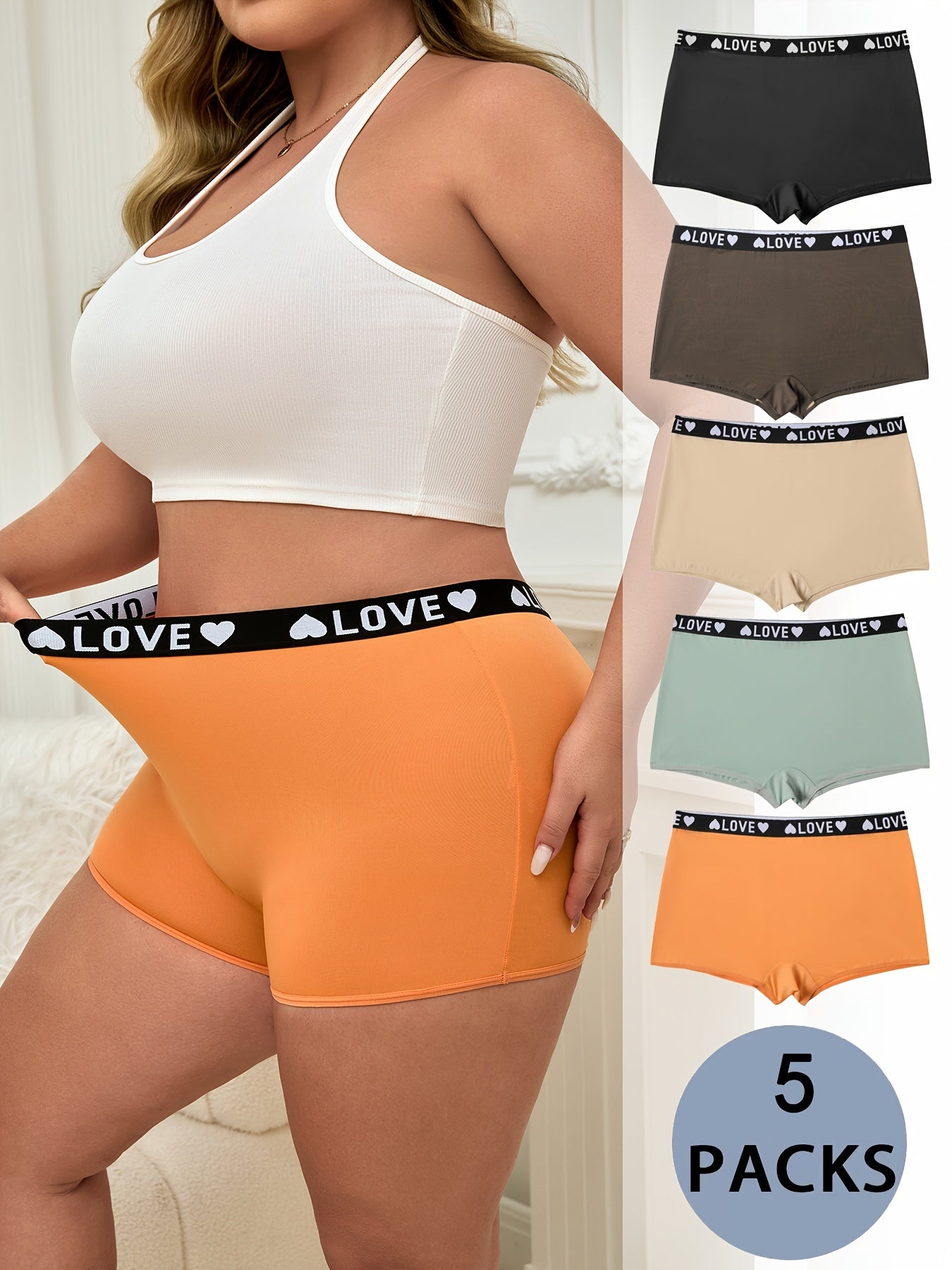 Plus Size Women's Shortie Panties, Mid-Rise Comfortable Underwear, Simple Style