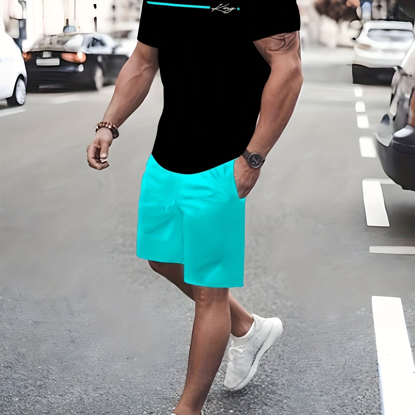 Men's New 2pcs Set - Casual Round Neck T-shirt and Shorts