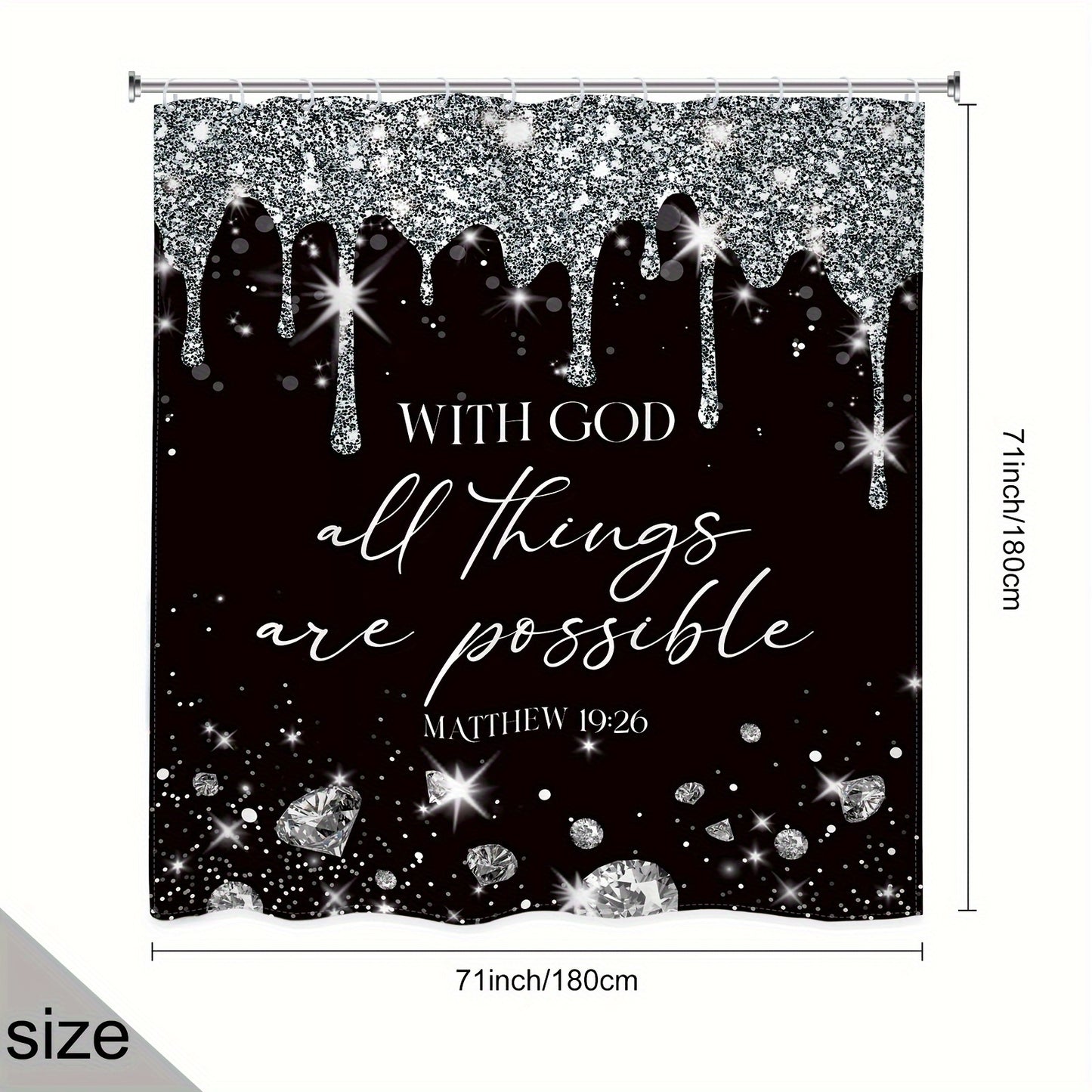 1pc/4pcs Black Silvery Diamond Quote Bathroom Set Decor
