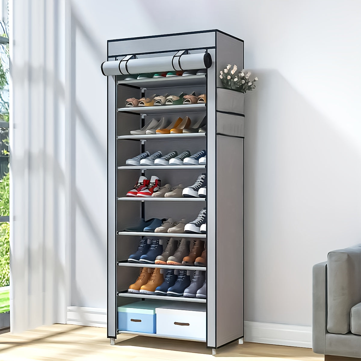 6/8/10 Tier Shoe Organizer with Nonwoven Fabric Cover Cabinet