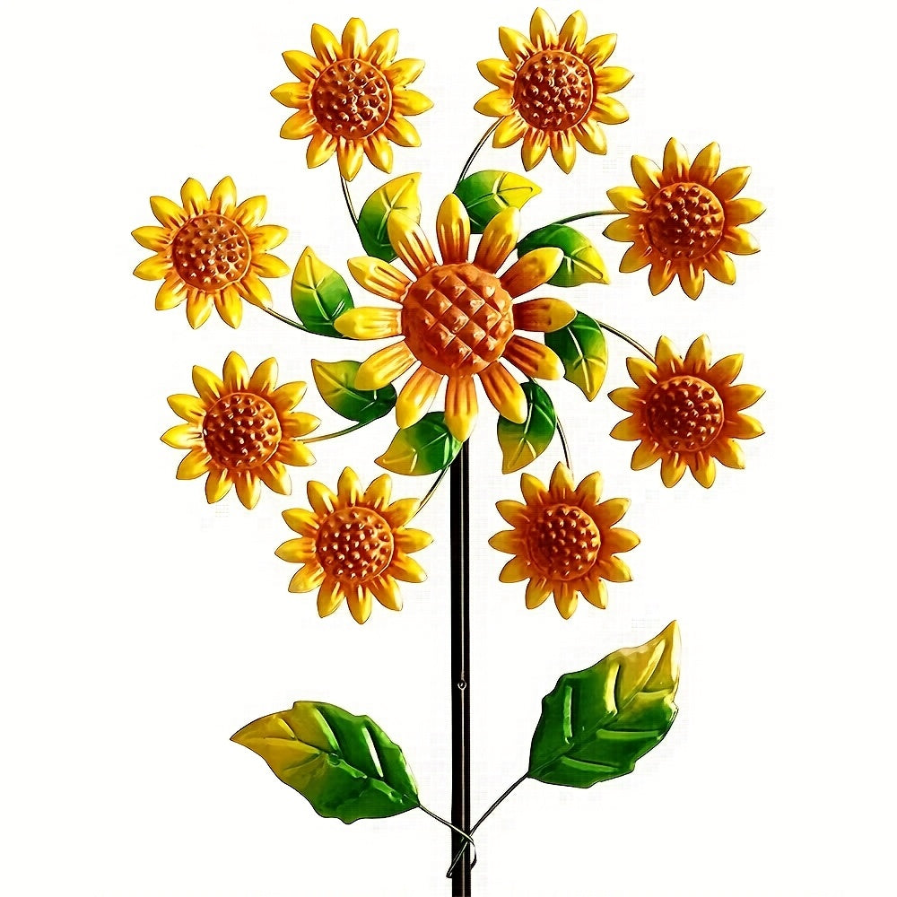 360° Rotating Metal Sunflower Wind Spinner Stake Garden Decor