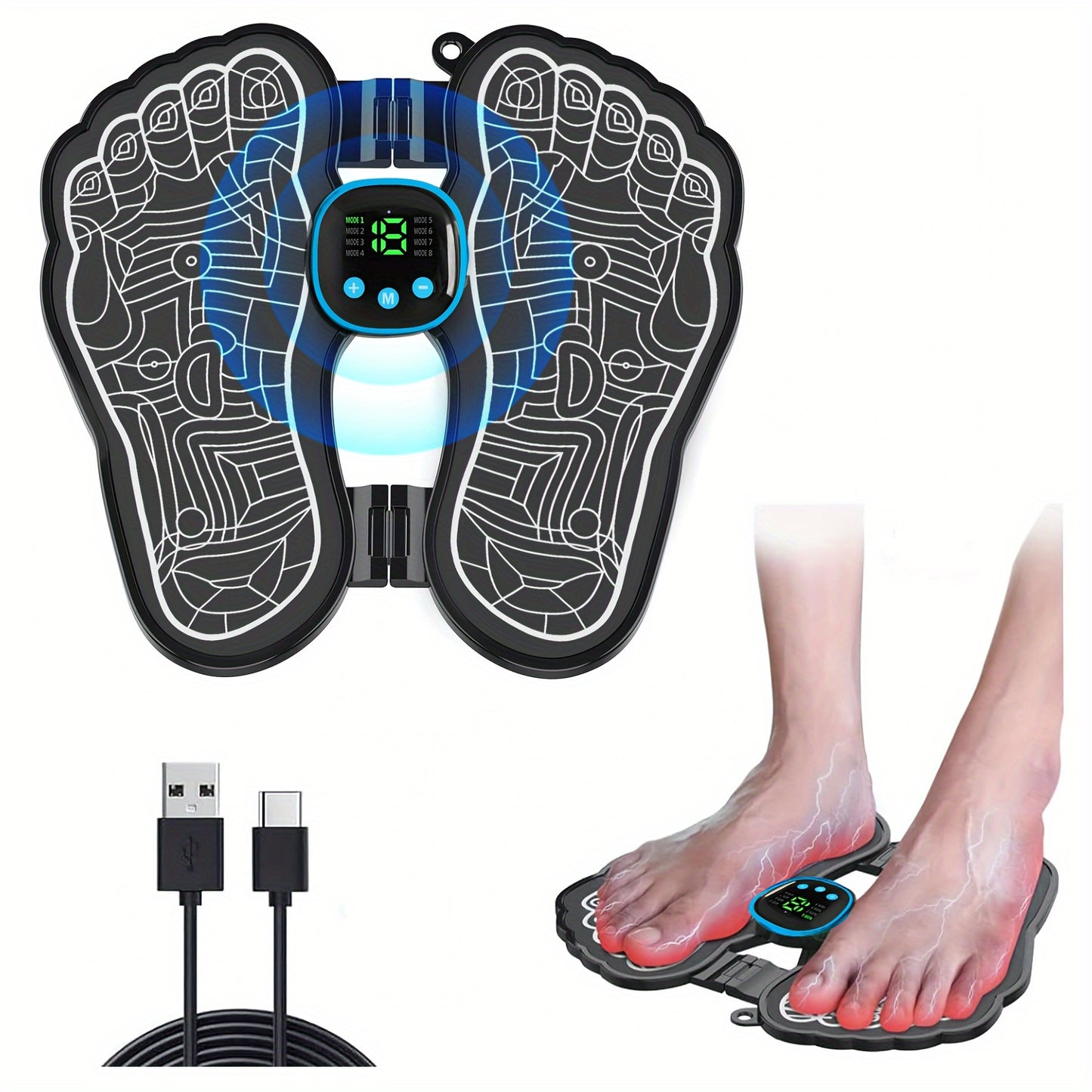 EMS Foot Massager TENS Massager Foldable Portable 8 Modes 19 Intensities