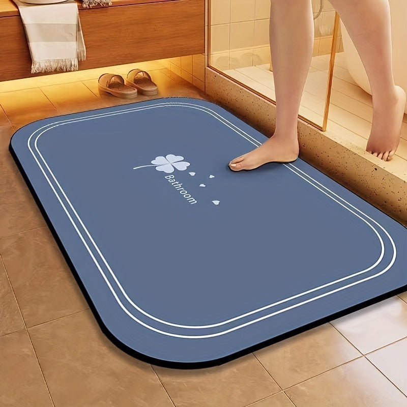 Hypoallergenic Diatomaceous Earth Bath Mat Quick-Dry Non-Slip Soft Comfort Navy Blue Golden Clover Pattern Extra Large