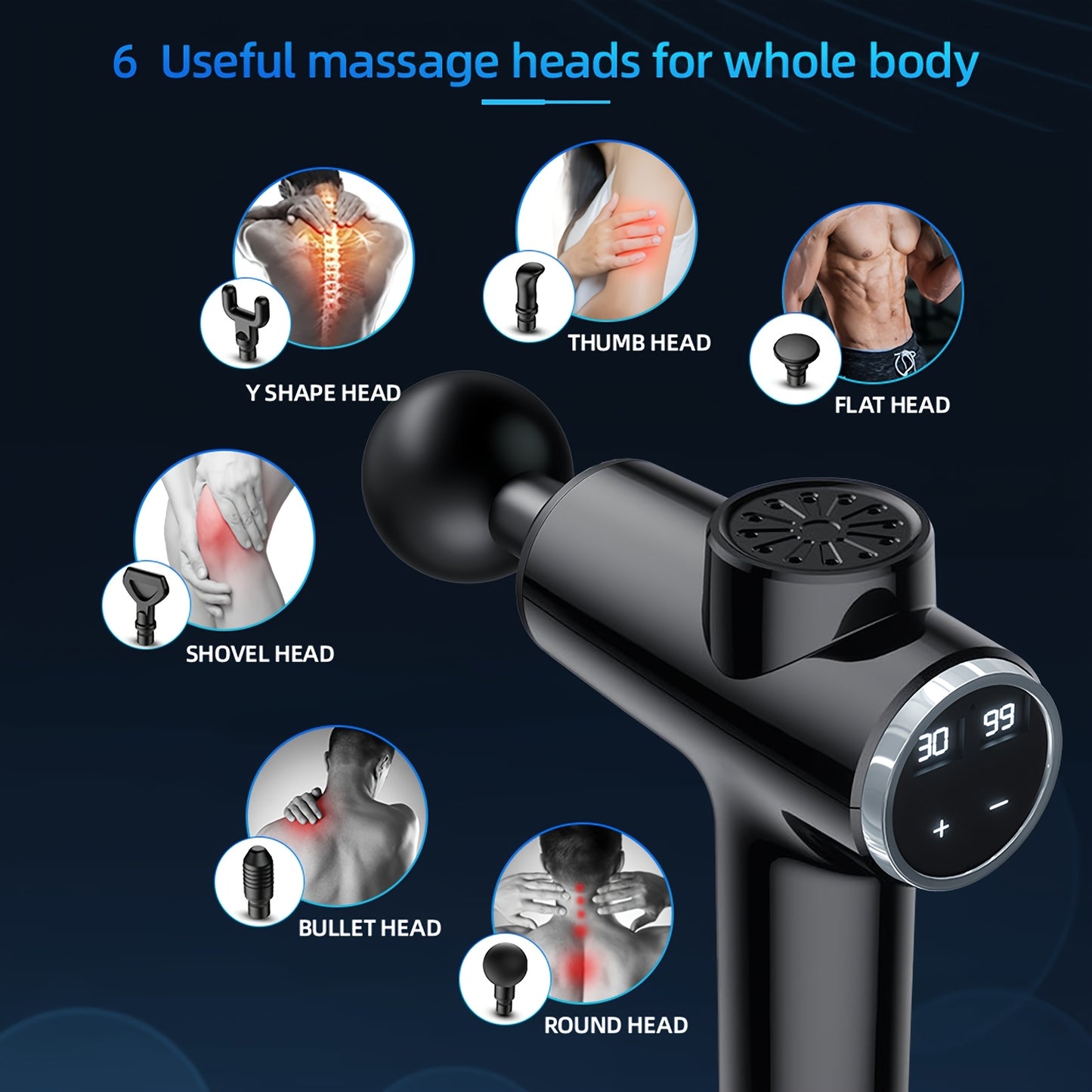 Massage Gun - Deep Tissue Massager With 30 Speeds & 9 Attachments