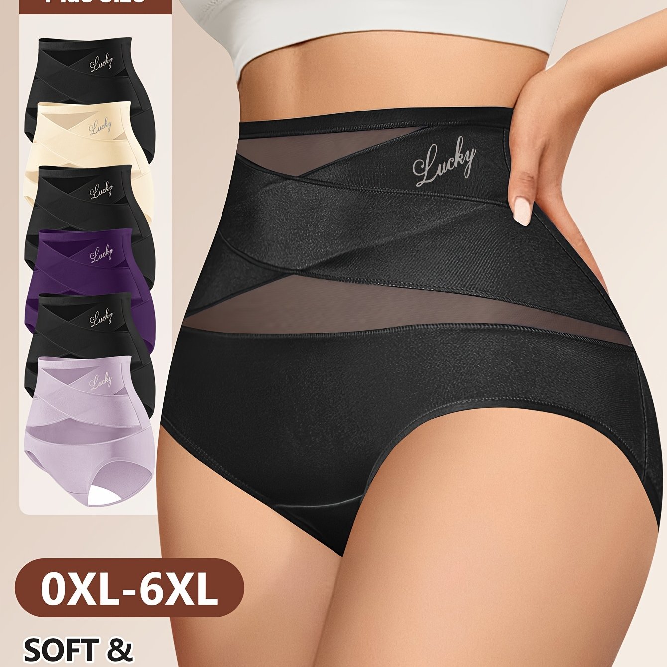 6-Pack Large Size High Waist Tummy Control Underwear