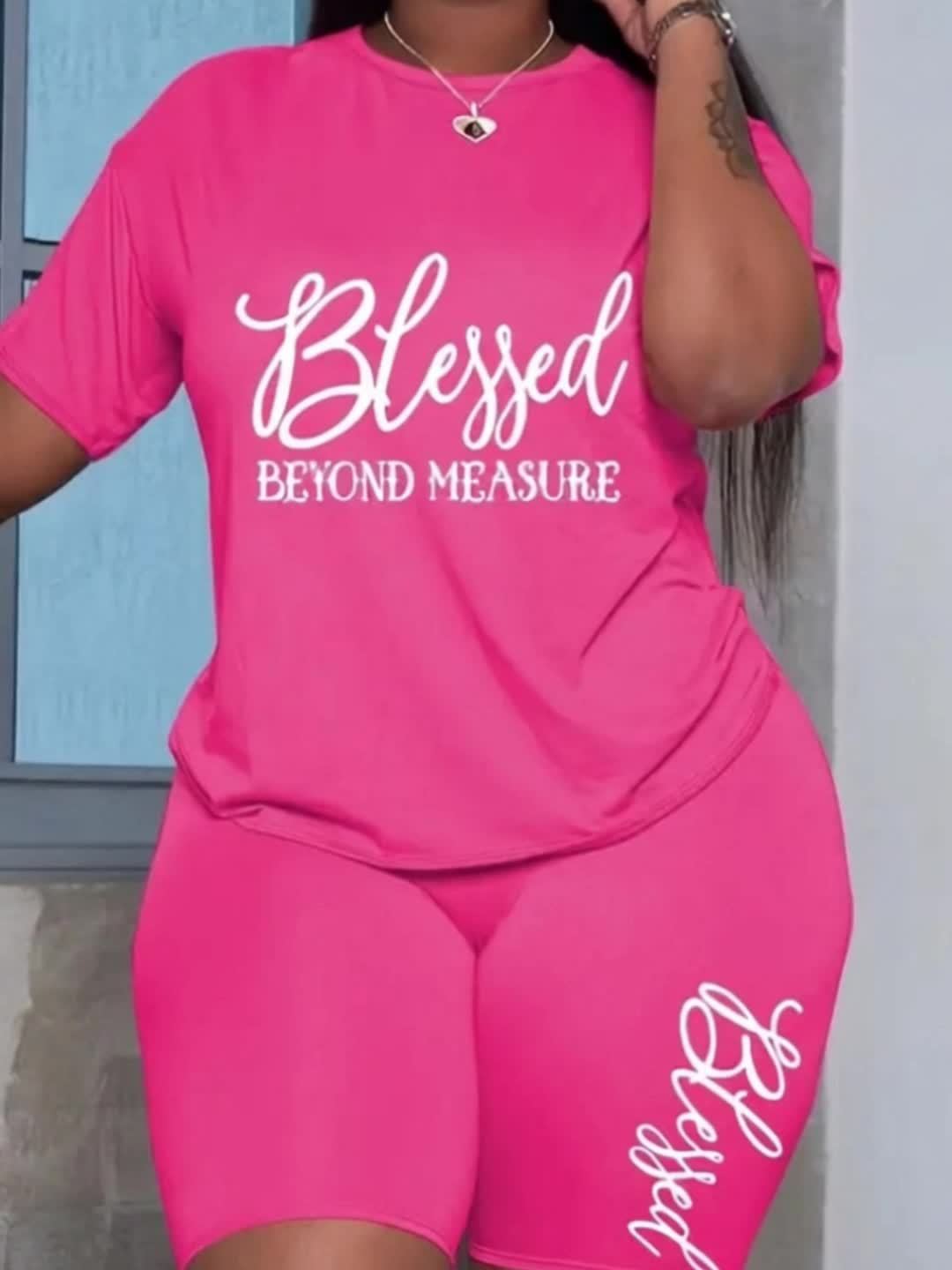 Plus Size Bold Letter Print Two-Piece Outfit For Curvy Women