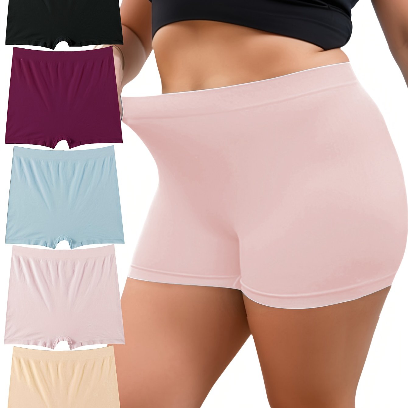 5pcs Women's Plus Simple Panties High Waisted Comfort Boyshorts