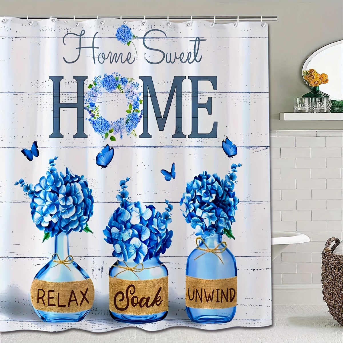 4pcs Shower Curtain Set, Floor Mat, Toilet Mat, Seat Cushion