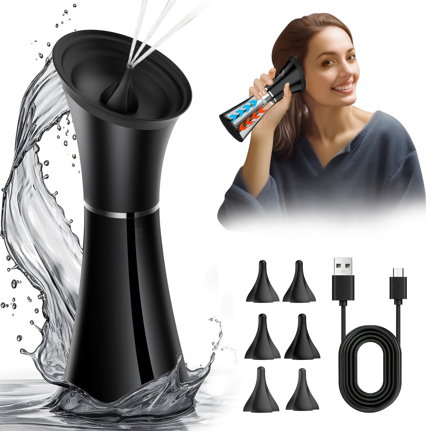 USB-Rechargeable Electric Ear Wax Removal System with 6 Tips