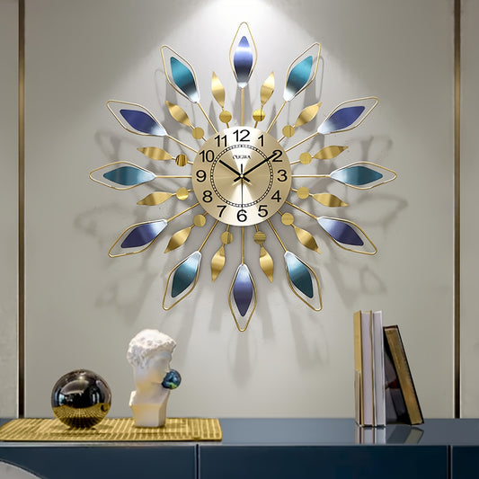Light Luxury Medieval Silent Ticking Clock Large Metal Wall Clock Decoration Modern Home Decor for Living Room Bedroom Dining Room Office