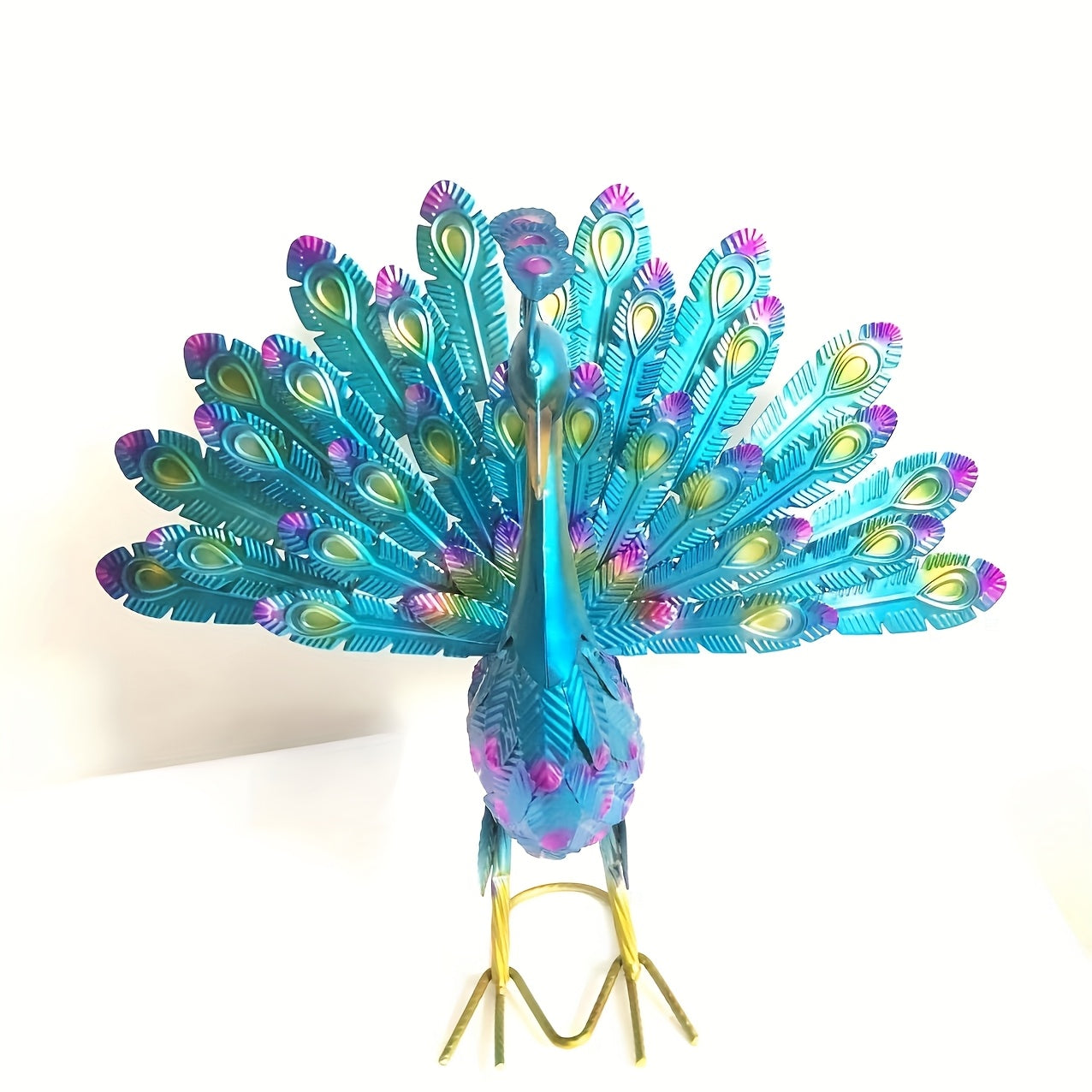 Blue & Green Metallic Peacock Garden Stake No Battery Required