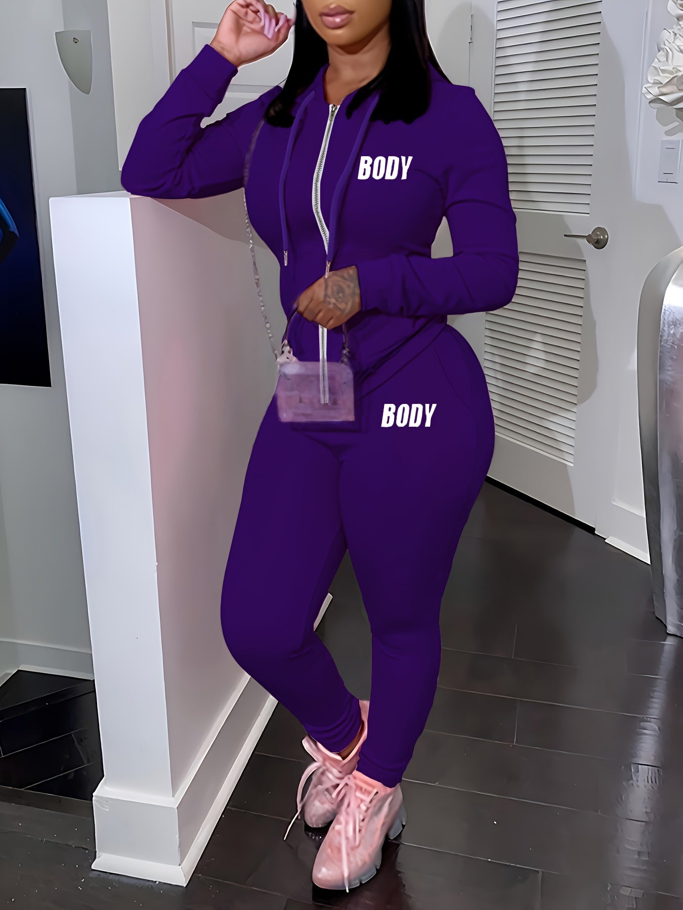 Machine Washable Knit Polyester Two-Piece Set Open Front Top and Pants