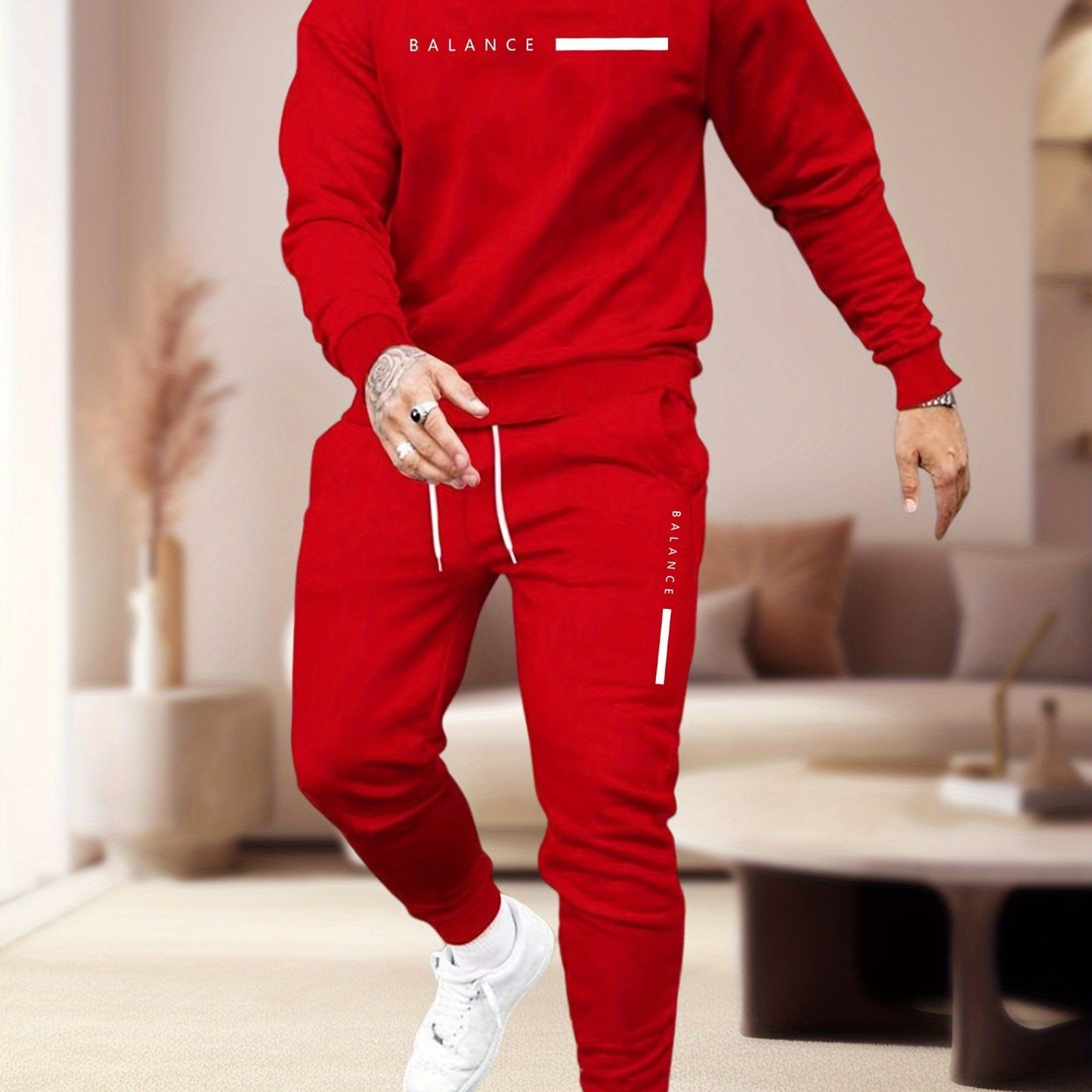 Comfy Polyester Sweatshirt Set 2pcs Men's Casual Set