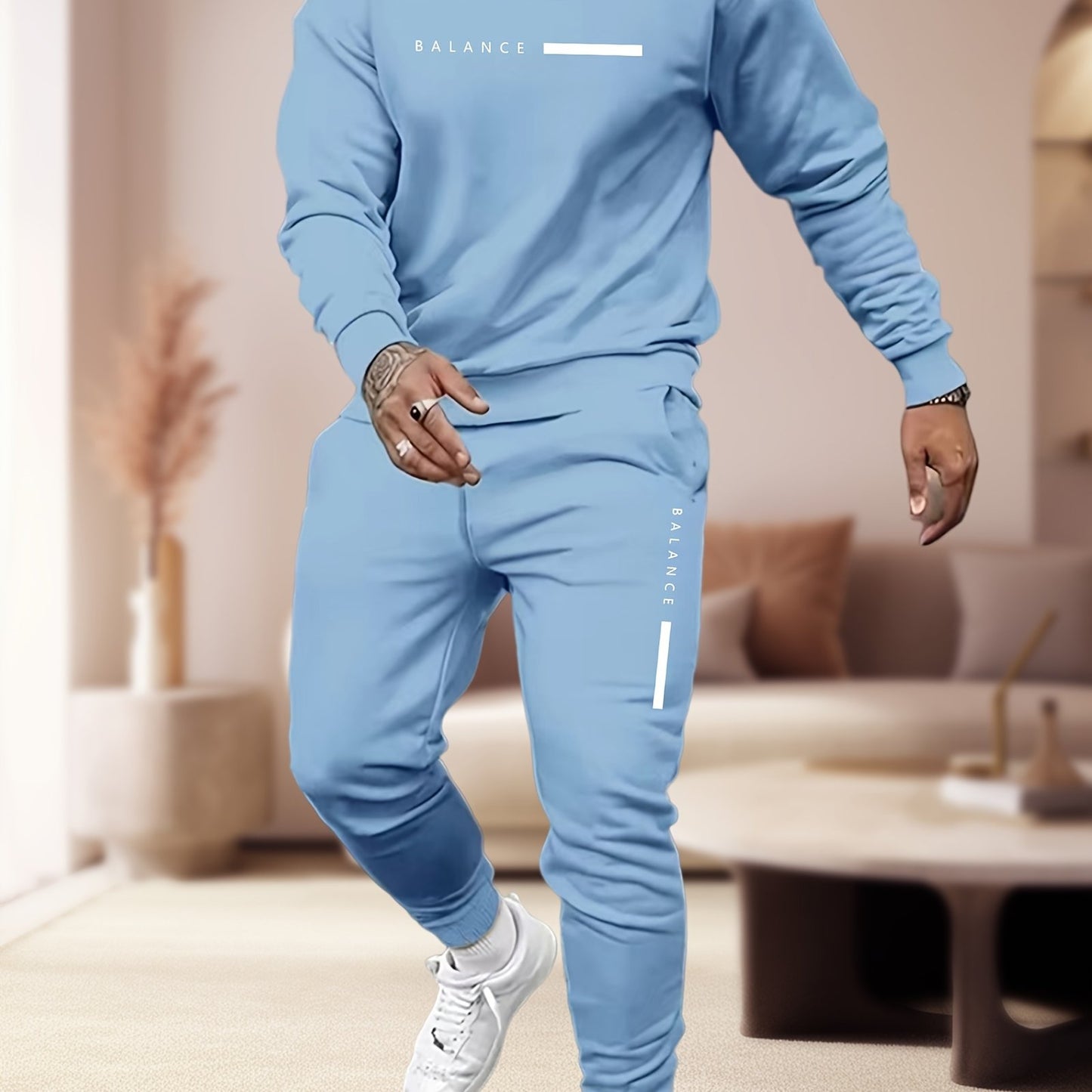 Comfy Polyester Sweatshirt Set 2pcs Men's Casual Set