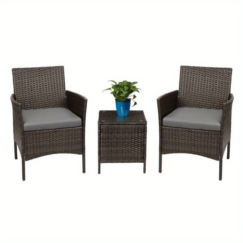 3 Pieces Wicker Patio Furniture Set With Cushioned Glass