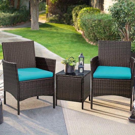 3 Pieces Wicker Patio Furniture Set With Cushioned Glass