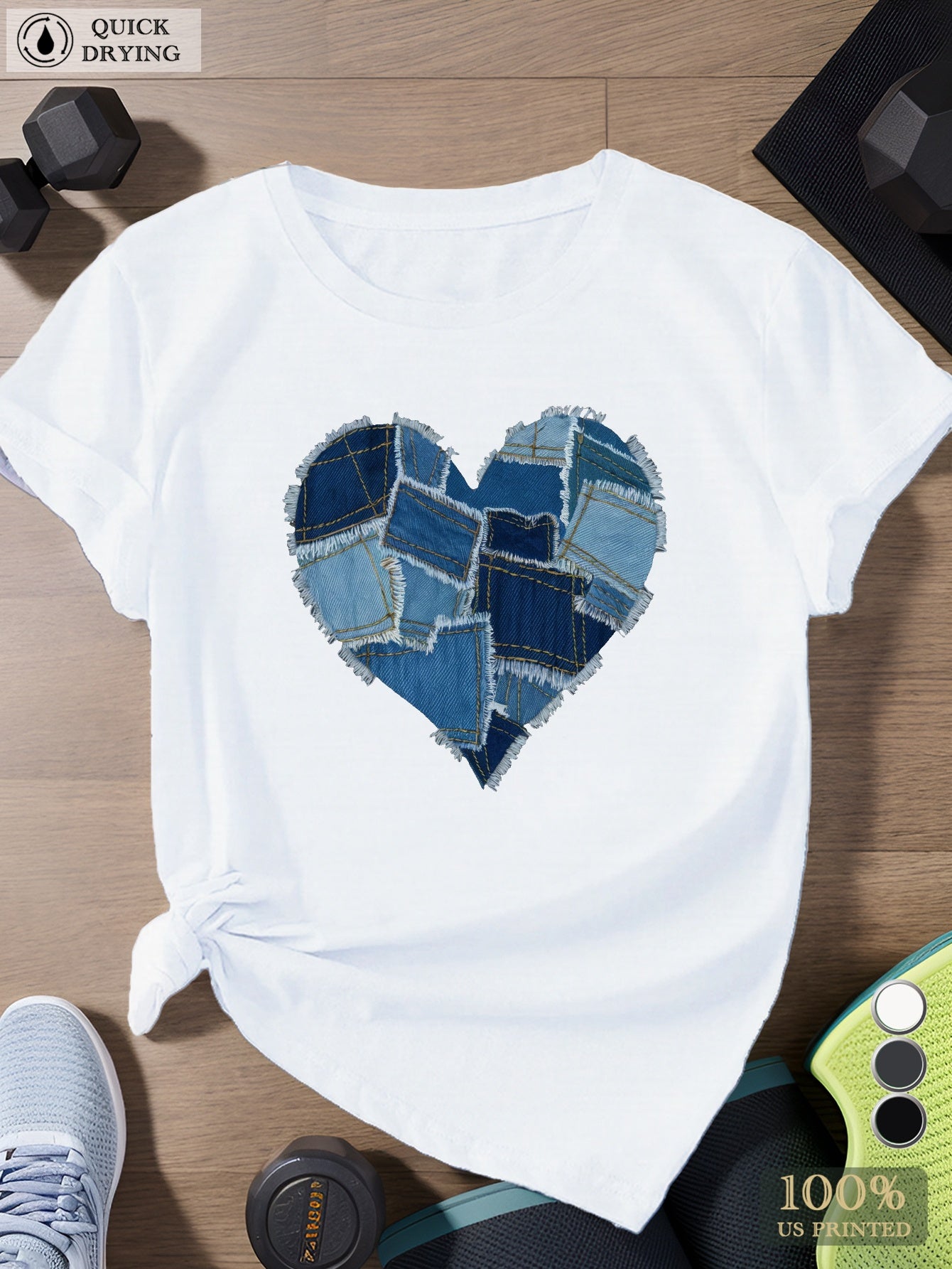 distressed denim heart Women's Plus Size Sports Short Sleeve T-Shirt