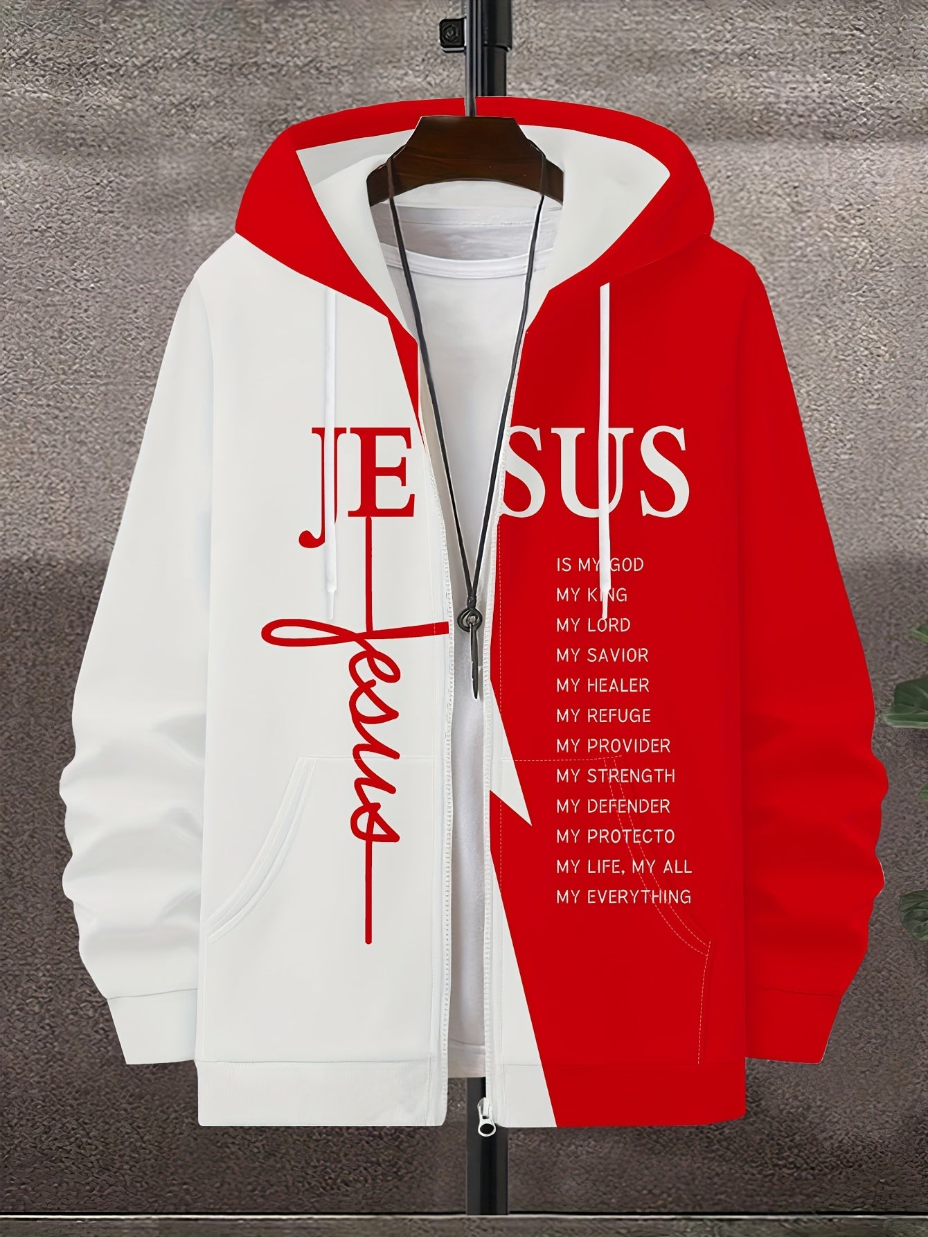Polyester 3D Print Hooded Sweatshirt Men's Casual Zipper