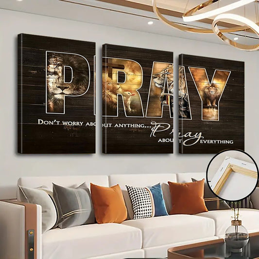 3pcs Set Renaissance Style Lion Canvas Wall Art Modern Fashion Frame Poster Print Wooden Frame Indoor Outdoor Decoration Suitable for Living Room Bedroom Bathroom Autumn Winter Theme
