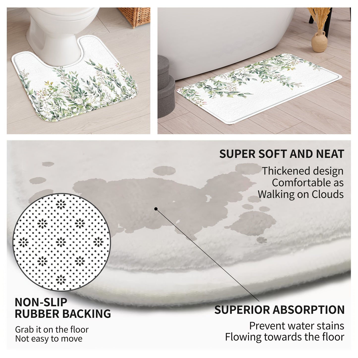 4pcs Sage Green Eucalyptus Shower Curtain Set for Home Decor