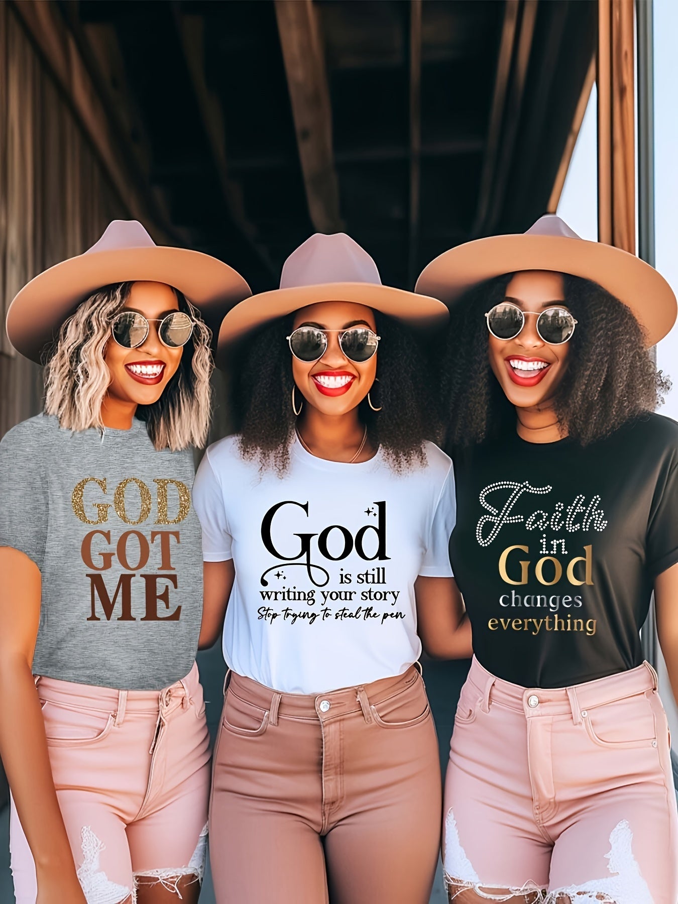 3 Packs Letter Print Crew Neck Tee for Women - Casual T-Shirts