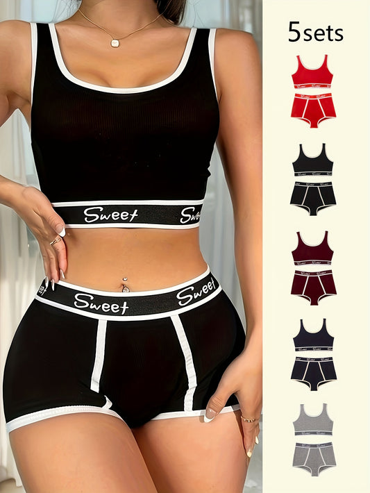 Breathable Push-Up Bras Set 5pcs with Panties for Women