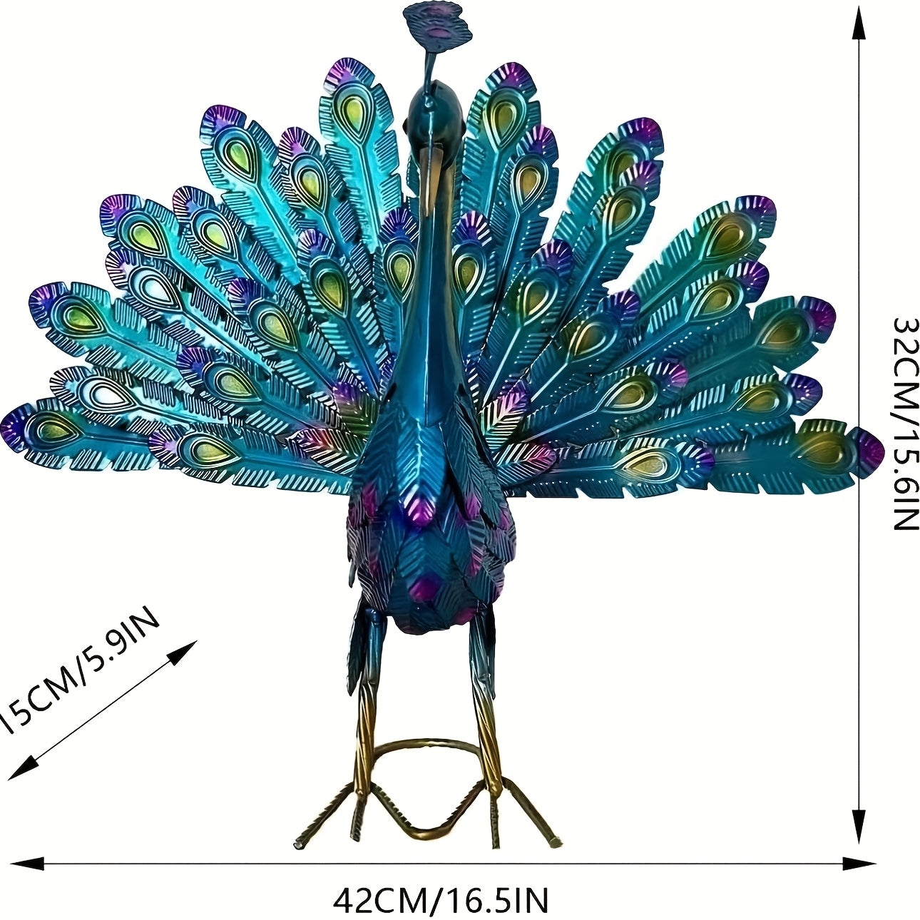 Blue & Green Metallic Peacock Garden Stake No Battery Required